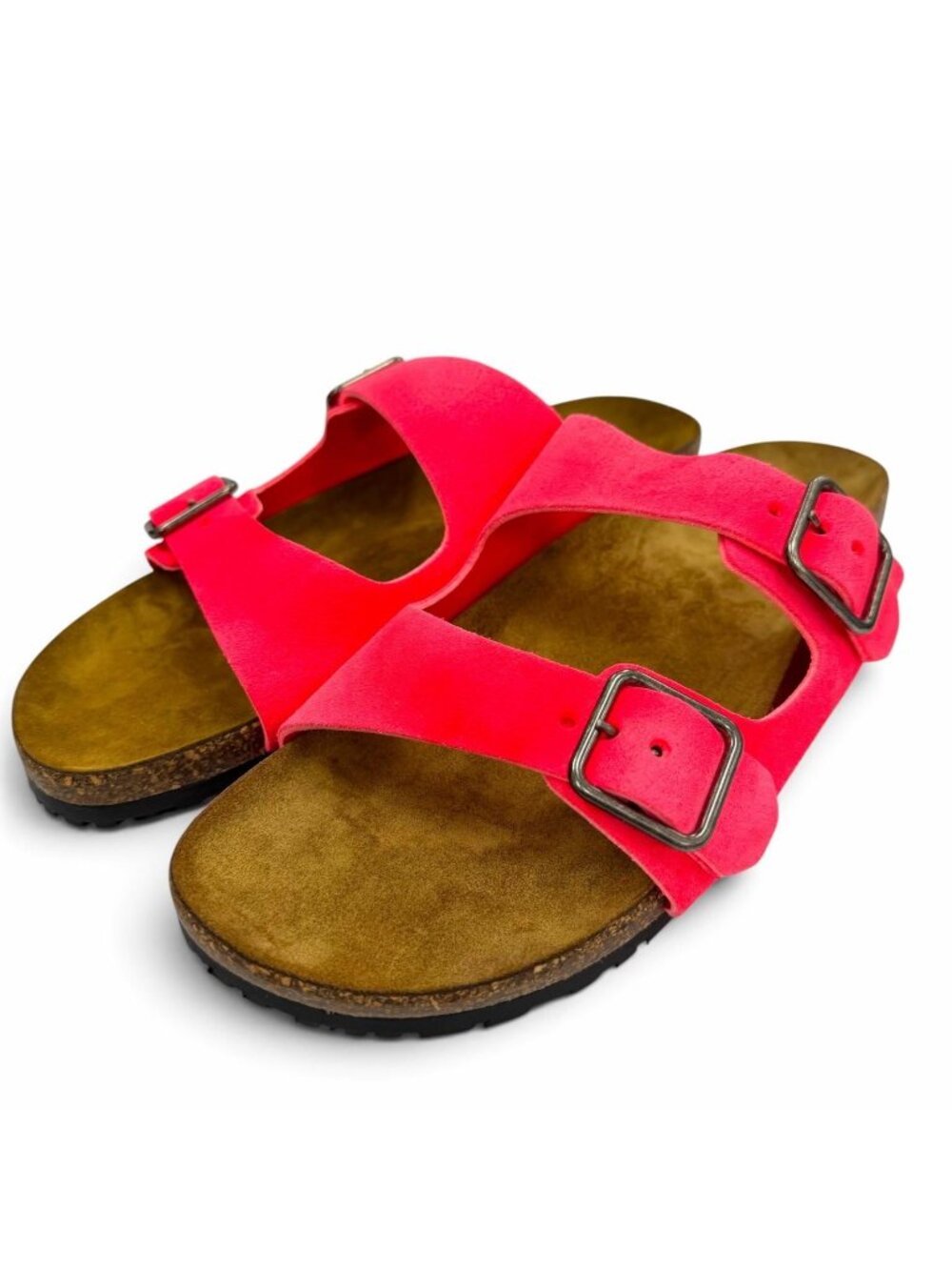 Saint Laurent Paris Suede Leather Strap Sandals Pink Brown